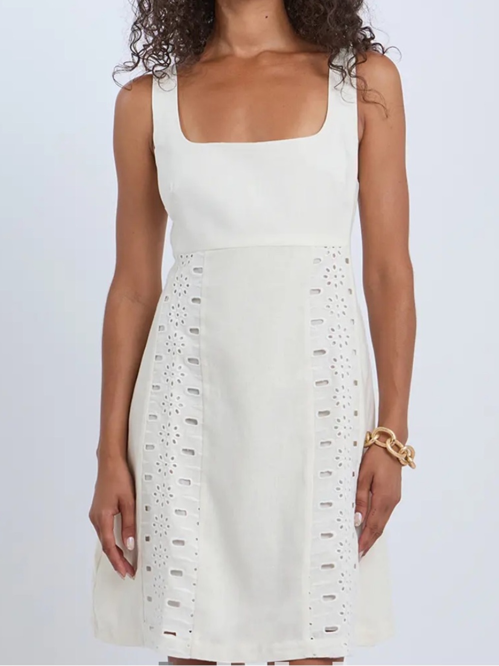 Reiss White Dorothea Broderie Linen Blend Mini Dress